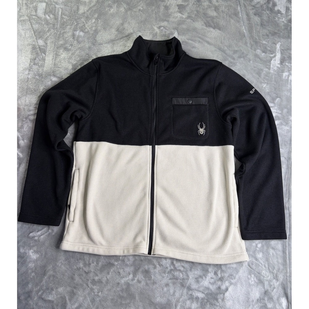 Spyder Full Zip‎ Waffle Knit Fleece Jacket Men's Size L Black Polyester Used
